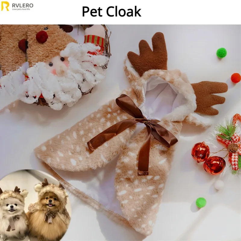 Christmas Pet Apparel Elk Cloak Dog Cat Warm Clothes Transformational Clothing Hat Decorate Puppy Kitten Cape Pets Supplies