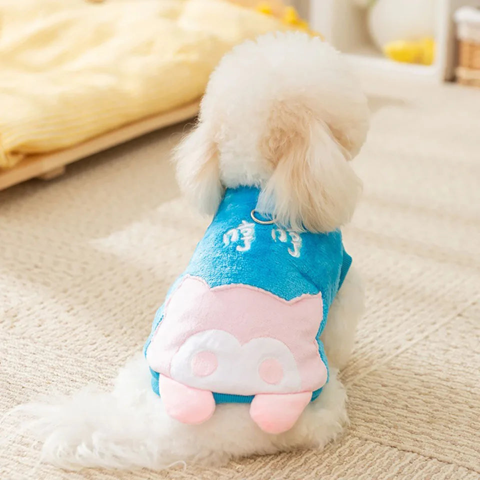 Warm Puppy Coat Dog Cartoon Cute Two Legged Coat Fleece Coat Comfortable Cat Apparel Pet Winter Clothes with Traction Buckle