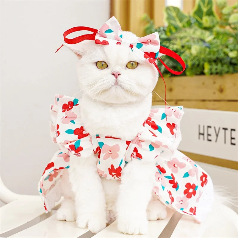 Pet Dog Clothes for Small Dogs Summer Pet Dress Fashion Print Puppy Princess Skirt Cute Flying Sleeve Cat Dress Pet Dog Costumes
