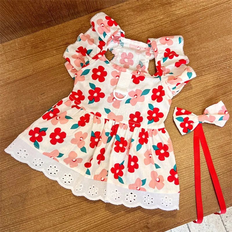 Pet Dog Clothes for Small Dogs Summer Pet Dress Fashion Print Puppy Princess Skirt Cute Flying Sleeve Cat Dress Pet Dog Costumes