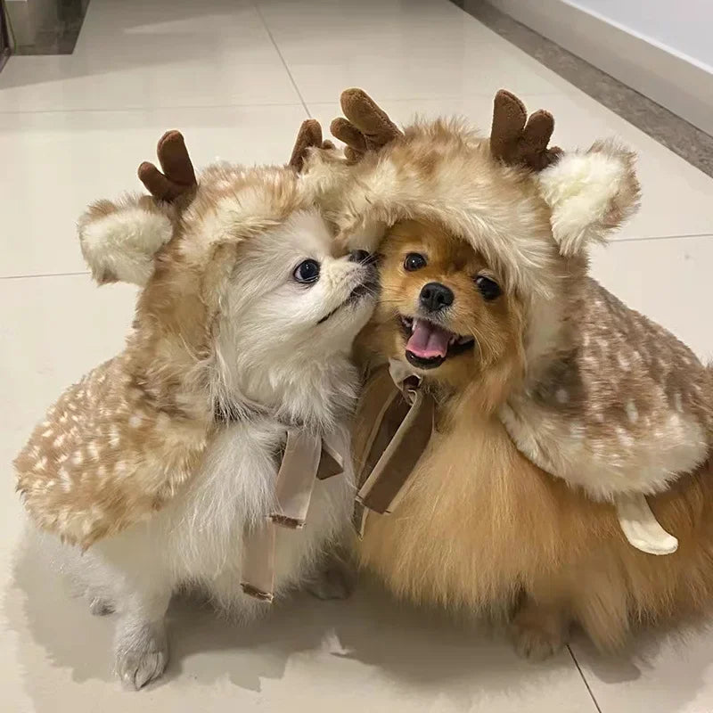 Christmas Pet Apparel Elk Cloak Dog Cat Warm Clothes Transformational Clothing Hat Decorate Puppy Kitten Cape Pets Supplies