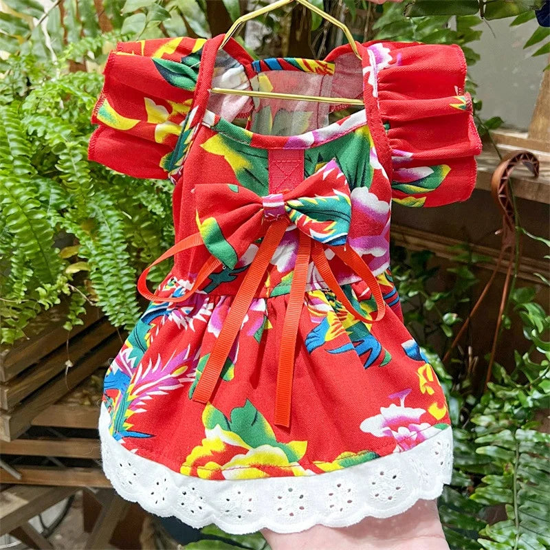 Pet Dog Clothes for Small Dogs Summer Pet Dress Fashion Print Puppy Princess Skirt Cute Flying Sleeve Cat Dress Pet Dog Costumes
