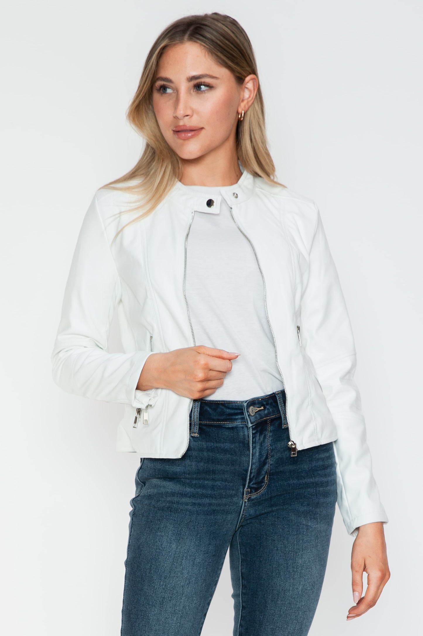 Snobbish PU Leather Zip Up Jacket with Pockets